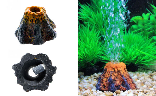 Volcano ornament aquarium bubbler with airstone inside