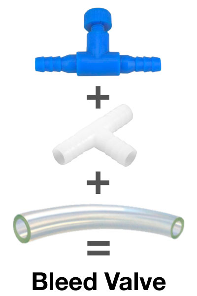 Air control valve, T connector and air tube to create a DIY bleed valve