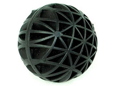 Closeup on black plastic bio ball open structure