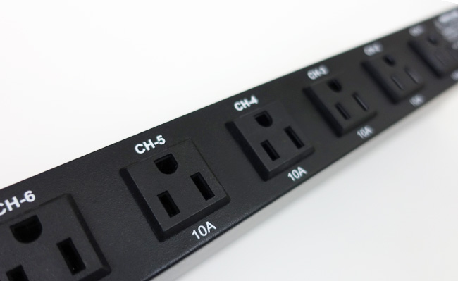 ADJ rack-mounted power strip sockets