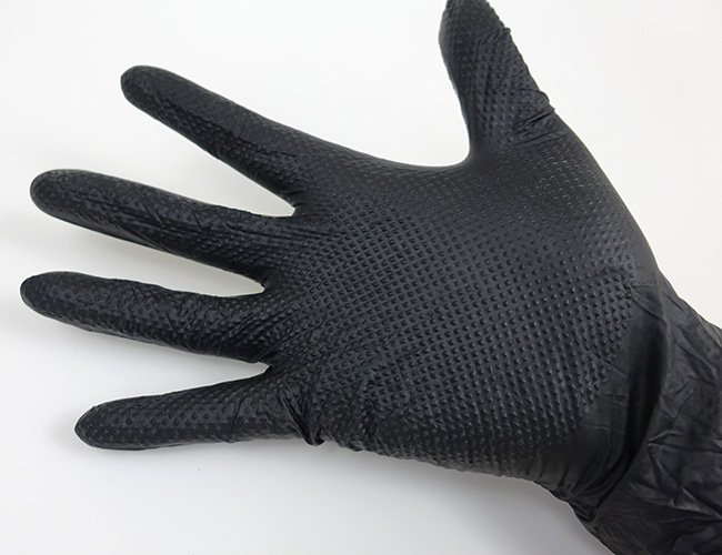 Close-up on diamond grip of disposable aquarium gloves