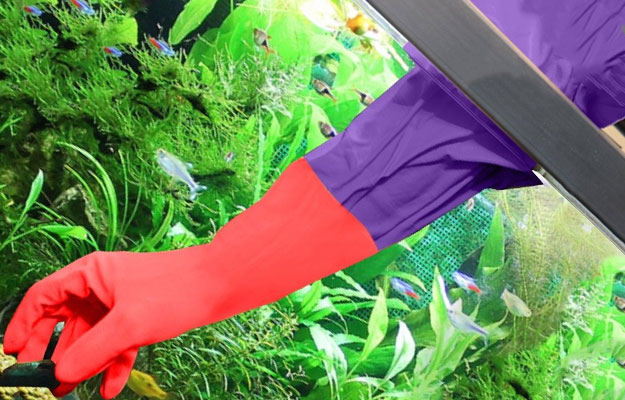 1 Pair of Long Waterproof Rubber Gloves Fish Tank Cleaning Gloves