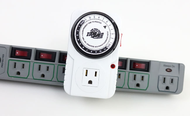 Zoo Med AquaSun aquarium timer covering outlets on power strip