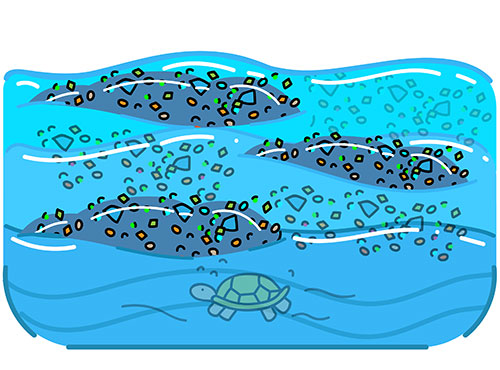 Microplastics floating in ocean