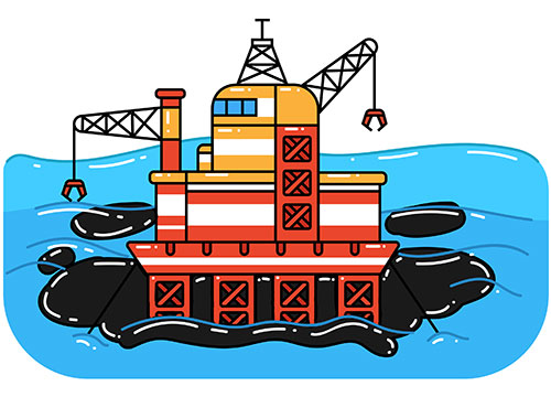 Offshore oil rig leaking oil into ocean