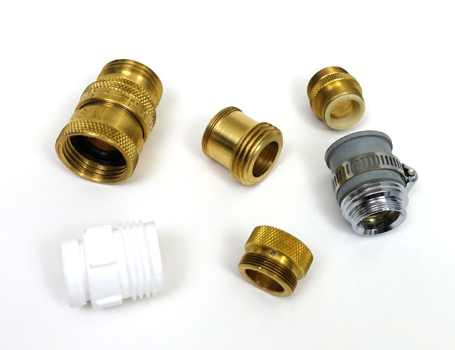 Python water changer system brass faucet adapters used for hooking up pump