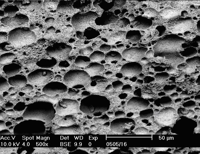 Microscopic view of pores on ceramic where beneficial bacteria live