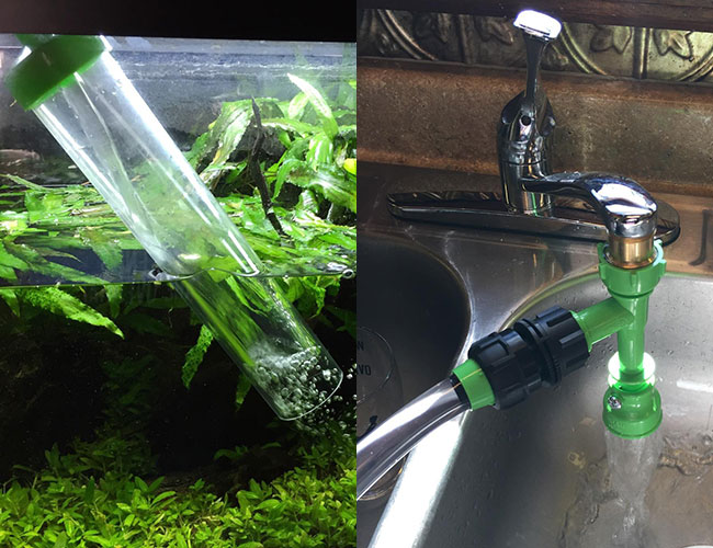 Aquarium water changer in tank emptying into sink