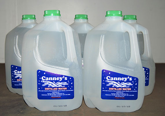 Bottles of distilled water