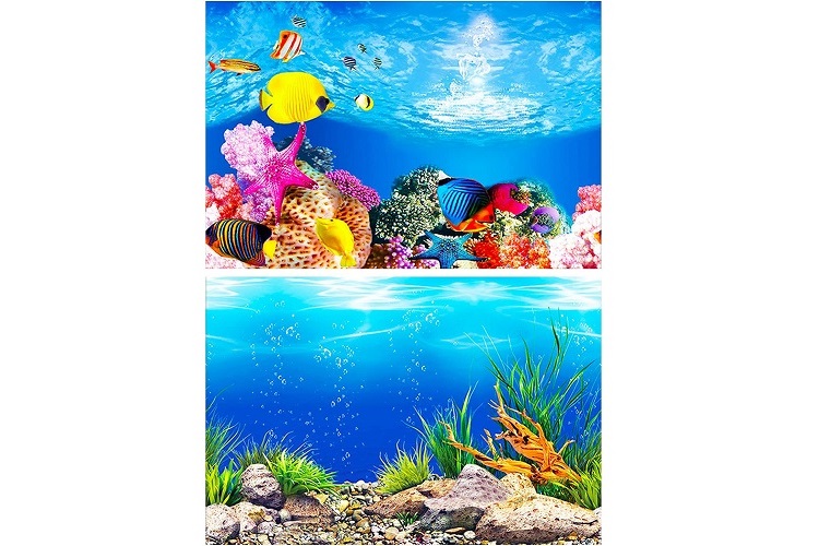 Aquarium Fish Tank Background Sun and Desert Style Poster PVC Adhesive Home Office Decor Paper 122 * 46cm 