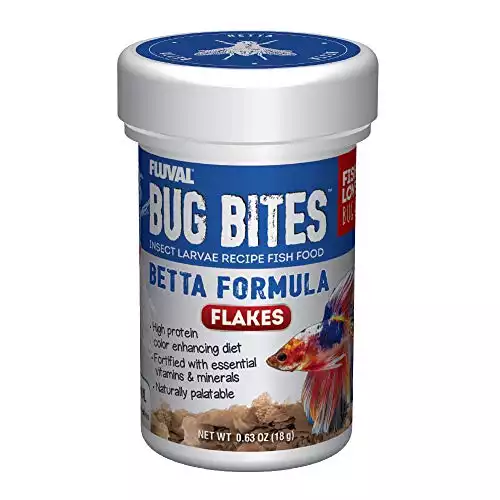 Fluval Bug Bites Color Enhancing Fish Food for Betta Fish, Flakes for Small to Medium Sized Fish, 0.63 oz., A7366, Brown