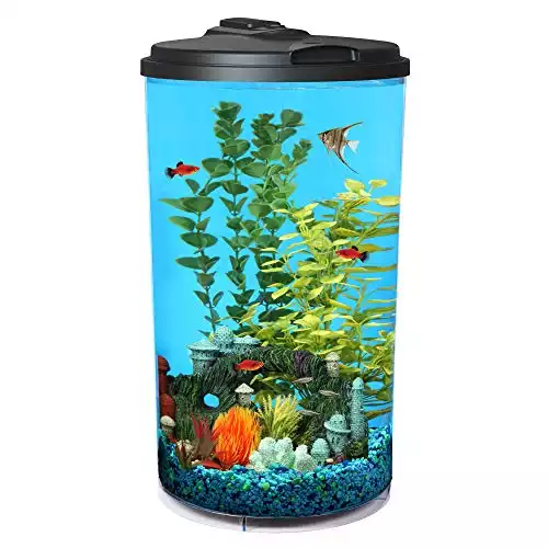 Koller Products Plastic 6-Gallon AquaView 360 Aquarium Kit for Tropical Fish, Betta Fish with LED Lighting and Power Filter Clear, 4-Piece Set