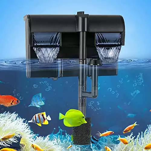 TARARIUM Aquarium Power Filter w/Surface Skimmer for 20-55 gal. Saltwater & Freshwater Fish Tank Hang on Back Filter 158GPH Double Waterfall Suspension Oxygen 4-Stage Filtration System