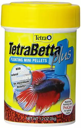 TetraBetta PLUS Floating Mini Pellets, Fish Food With Natural Color Enhancer, 1.2 ounces