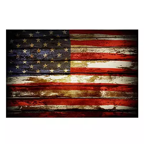Fantasy Star Aquarium Background Vintage Wooden Board American Flag Fish Tank Wallpaper Easy to Apply and Remove PVC Sticker Pictures Poster Background Decoration 12.4" x 30.4"