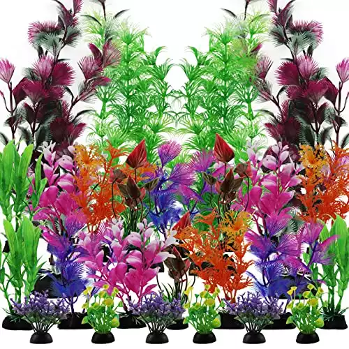 PietyPet 25 Pack Aquarium Plants, Fish Tank Decoration Colorful Artificial Fish Tank Decorations for Household and Office Aquarium Simulation, Small to Large and Tall